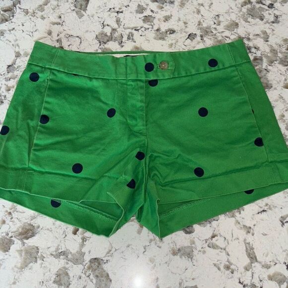 J Crew City Fit Green & Blue Polka Dot shorts Sz 0 stretch - Picture 1 of 6